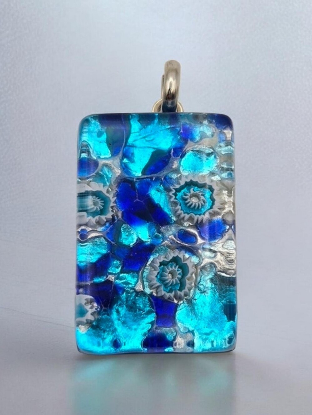Authentic Murano Glass Millefiori Pendant – Made in Italy Cobalt & Aqua